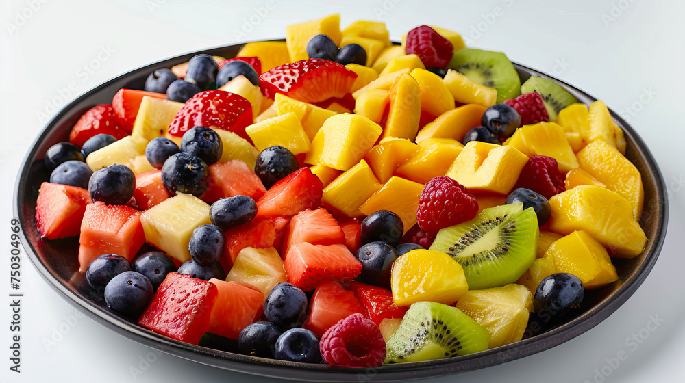 healthy snack fruit platters featuring a mix of diced fruits tossed together - AI Generated healthy snack fruit platters featuring a mix of diced fruits tossed together - AI Generated