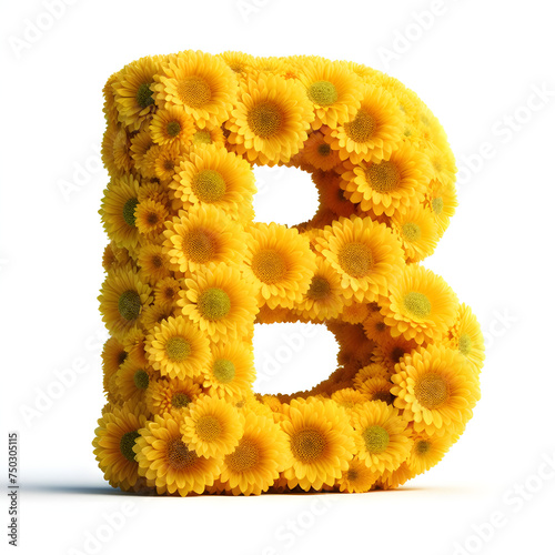 The letter B is made out of real natural Yellow flowers, Isolated on a white background, flower font concept, Creative Alphabet, Letters