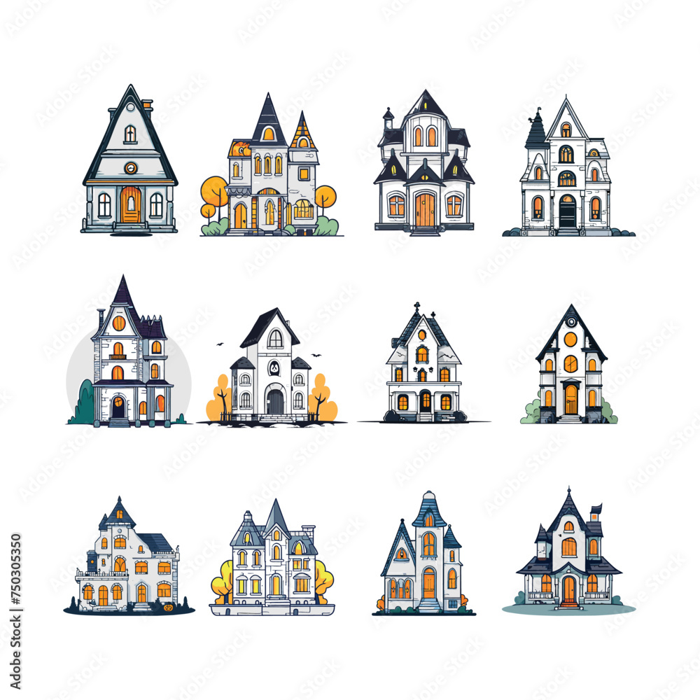 set vector illustration helloween house