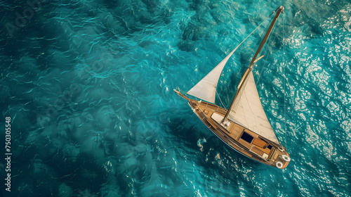 Sailboat cruising on turquoise waters.
