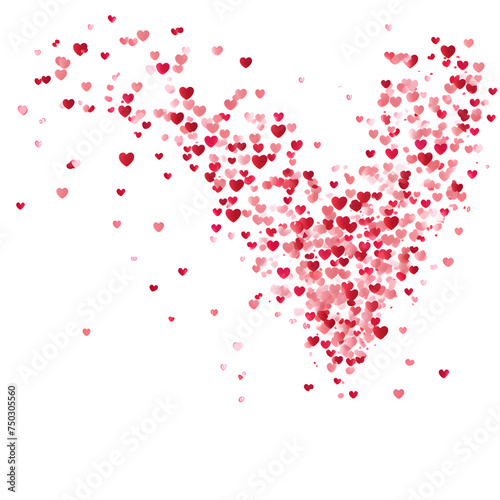 A pattern of pink and red hearts on a white transparent background with a border of small hearts