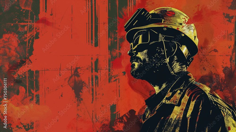 Fototapeta premium Silhouette of a man in a helmet.