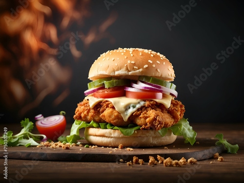 "Irresistible Fried Chicken Burger: Tempting Advertisement Banner"