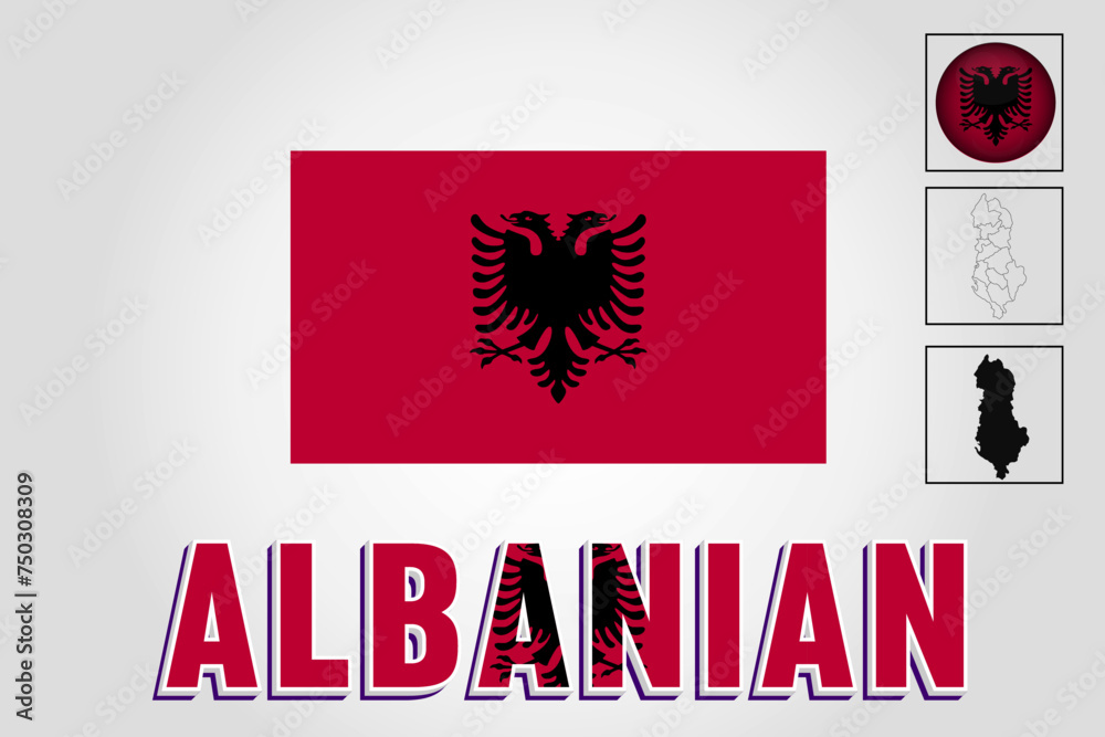 Fototapeta premium Albanian map and Albanian flag vector drawing