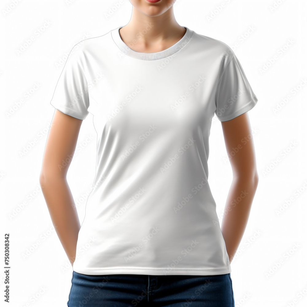 Ladies tshirt mockup on isolated white background generated AI Ladies tshirt mockup on isolated white background generated AI