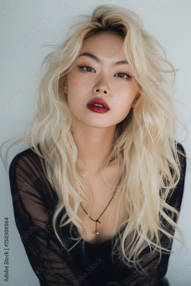 Portrait of a stunning Asian girl on White Background