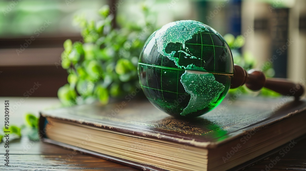 A globe sits on top of a book, with a magnifying glass in the foreground A globe sits on top of a book, with a magnifying glass in the foreground