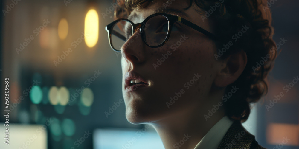 a person in glasses is saying something in an office, generative AI a person in glasses is saying something in an office, generative AI