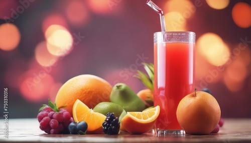 view of aesthetic fruit juice with some fruits garnish scene image background