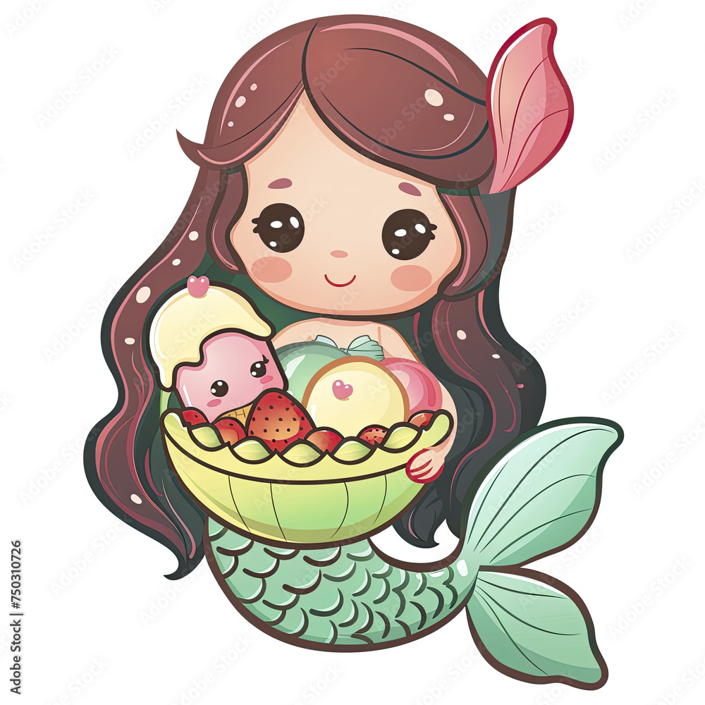 Mermaid Bowl Holding Ice Cream Cartoon, Isolated Transparent Background Images Mermaid Bowl Holding Ice Cream Cartoon, Isolated Transparent Background Images