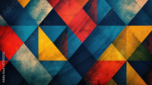 Abstract geometric background with texture in blue, red and yellow for modern artistic wallpaper