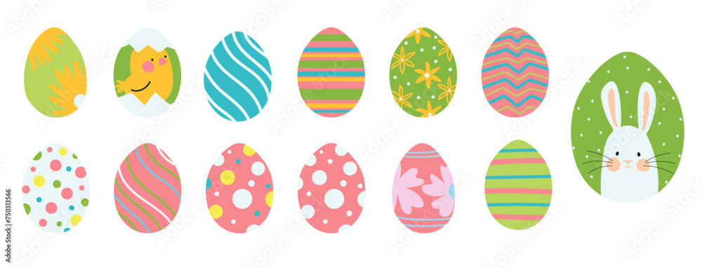 Set Easter Eggs. Cartoon flat style, Vector illustration. Design elements for holiday cards. Set Easter Eggs. Cartoon flat style, Vector illustration. Design elements for holiday cards.