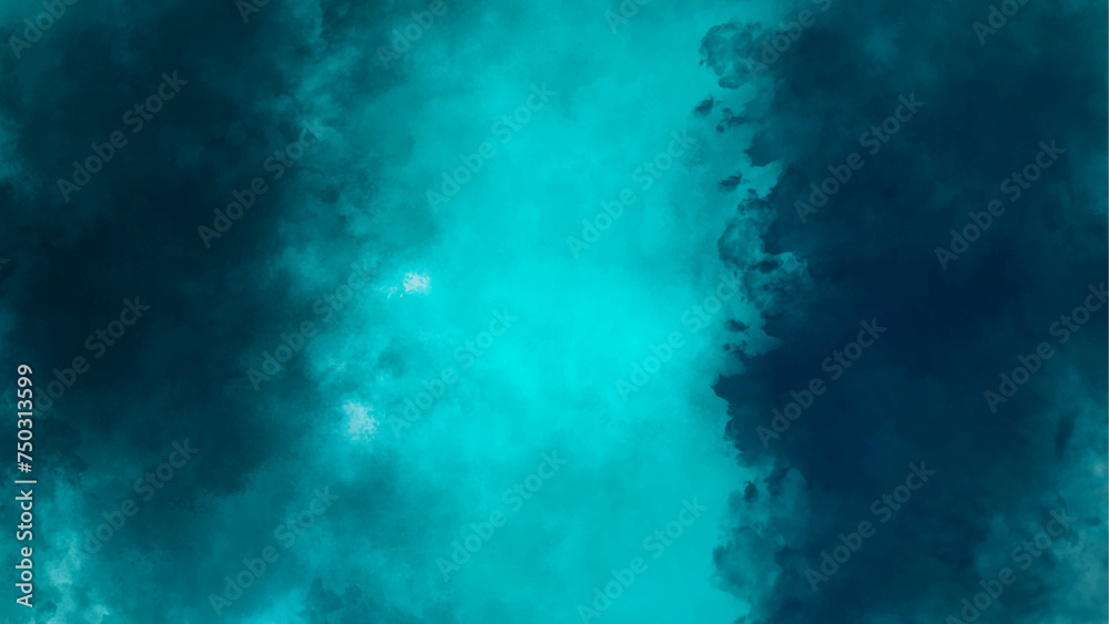 Abstract blue background with clouds. Dark green watercolor, Dark green watercolor background with clouds effect.