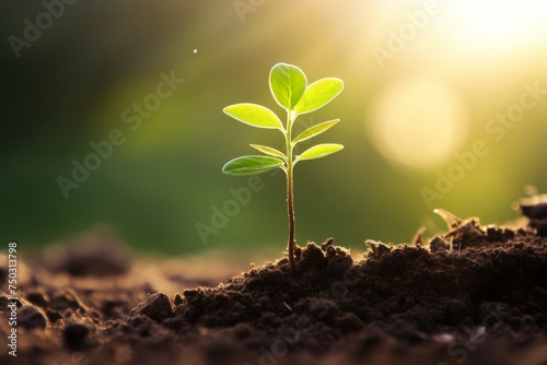 Showing financial developments and business growth with a growing tree on a coin. Planting seedling growing step in garden with sunshine. Concept of business growth, profit, Growth Financial 