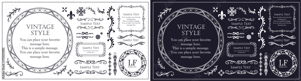 アンティークなフレームと装飾的な罫線