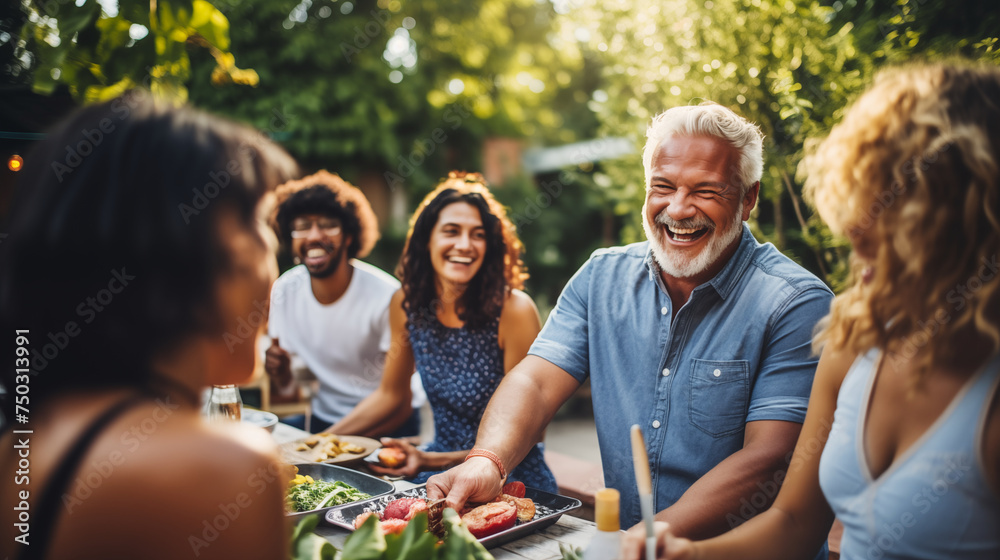 Happy family at party outdoor with barbecue grilling outdoor. Happy family at party outdoor with barbecue grilling outdoor.