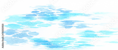 コピースペースのある爽やかな水色と青色の海をイメージした水彩背景　背景イラスト　海　水面 © gelatin