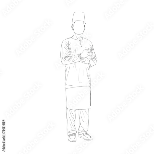 Guy with Malaysian traditional outfit transparent no background