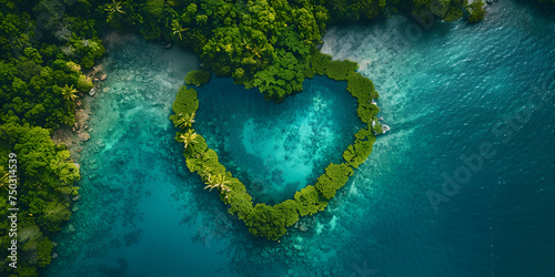 Beautiful aereal view of a meander with heart shape love concept Heart shaped waves symbolize love in nature beauty.AI Generative