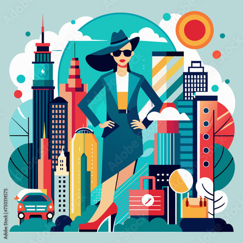 Tshirt Sticker Design of a Urban Chic in stylish cityscape design infused with modern fashion elements and urban flair