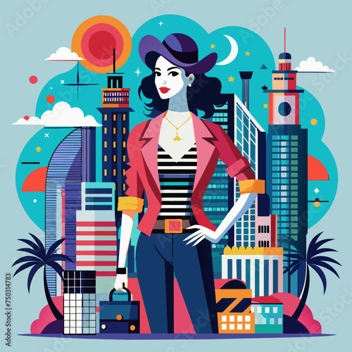 Tshirt Sticker Design of a Urban Chic in stylish cityscape design infused with modern fashion elements and urban flair