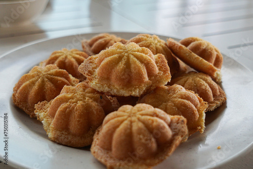 Traditional Malaysian snack known as Bahulu. photo