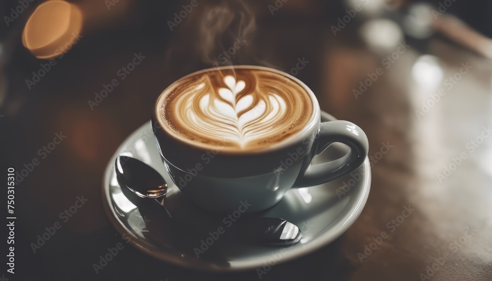 view of aesthetic coffee in coffee shop with latte art and raosted coffee beans scene image background view of aesthetic coffee in coffee shop with latte art and raosted coffee beans scene image background