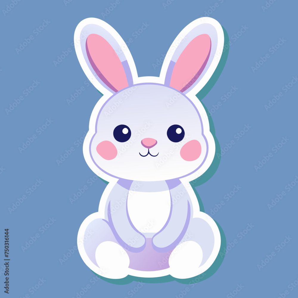 create a beautiful sticker of cute baby rabbit, flat color create a beautiful sticker of cute baby rabbit, flat color