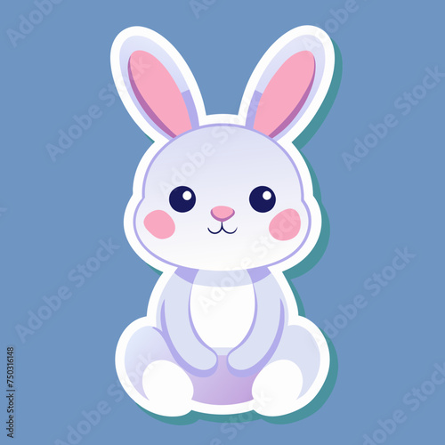 create a beautiful sticker of cute baby rabbit  flat color