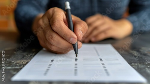 A person is writing on a piece of paper with a pen