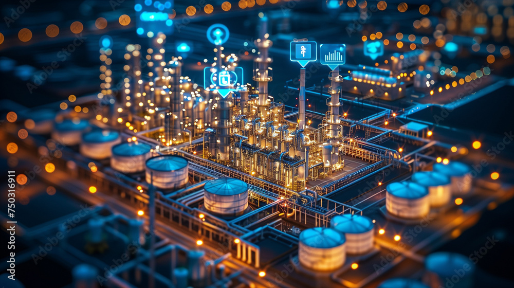 Obraz premium oil and gas refinery or petrochemical factory , smart factory internet of things AI