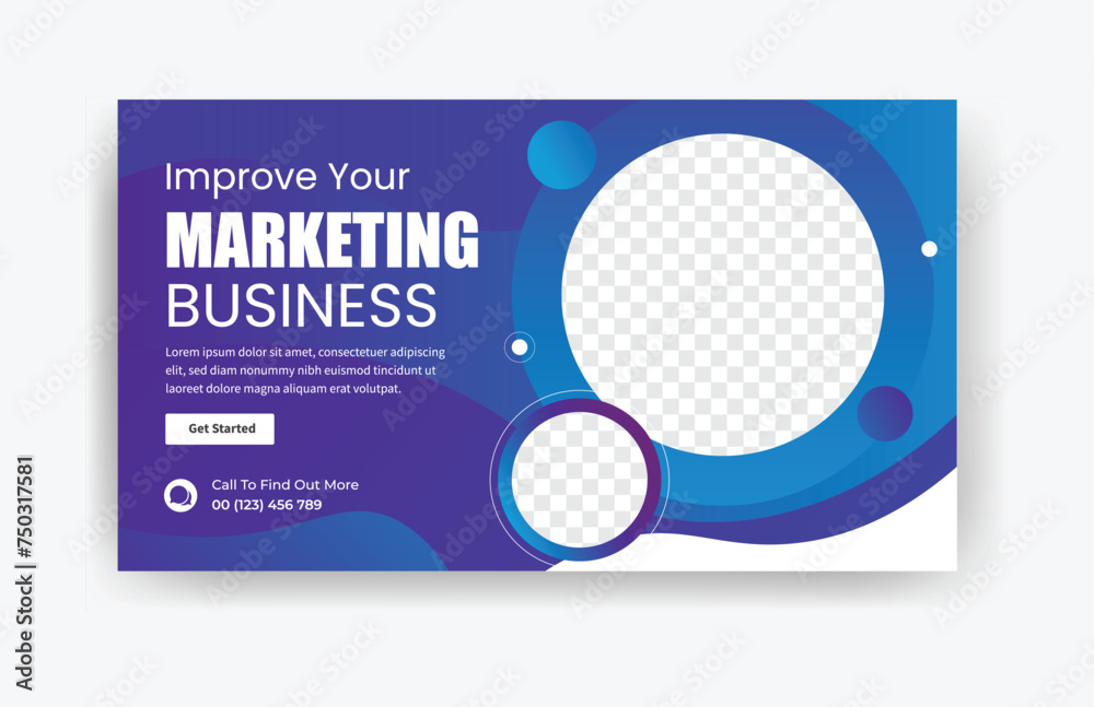 Improve your marketing business YouTube thumbnail design vector, presentation template, business template design, grow your business