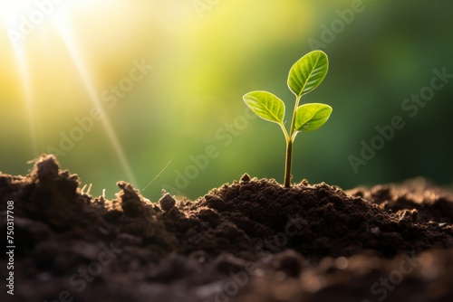 Showing financial developments and business growth with a growing tree on a coin. Planting seedling growing step in garden with sunshine. Concept of business growth, profit, Growth Financial  photo