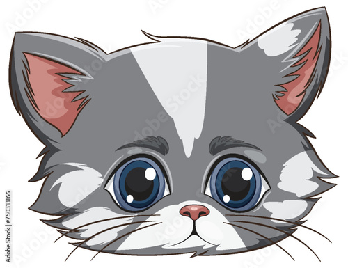 Cute vector illustration of a grey and white kitten