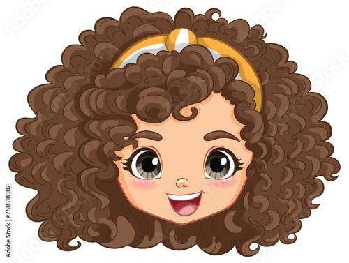 Vector graphic of a smiling girl with curly hair