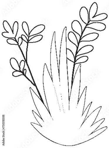 Black and white line art of plants