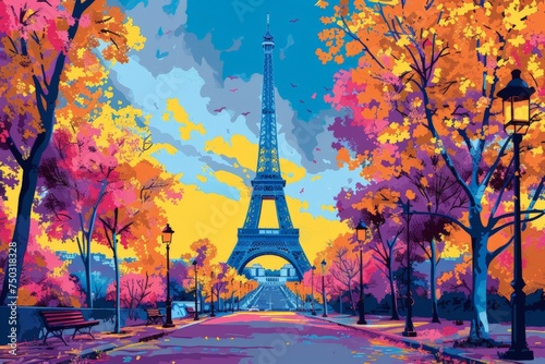 Abstract painting concept. Colorful art of the Eiffel Tower in Paris . Generative AI.