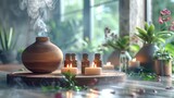 calming effect of essential oils in a meditation space, enhancing mindfulness and peace