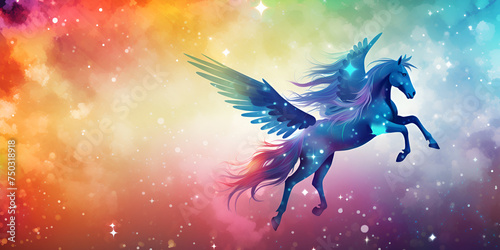 fairy with magic wand ,Beauty background fantasy horse Pegasus magical wings white unicorn animal mythology nature photo