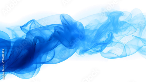 Swaths of electric blue smoke colliding dramatically with a clean white background