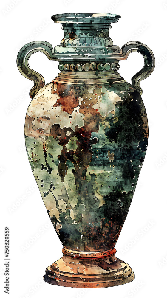 Cartoonish Antique Vase Illustration on White Background