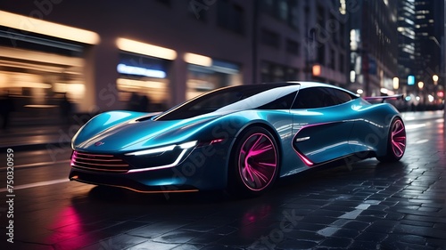 "Experience the sleek and futuristic design of a car in motion, its lights illuminating the dark night as it speeds through the city streets. With a timelapse effect, watch as the car transforms into  © Waqasiii_Arts 