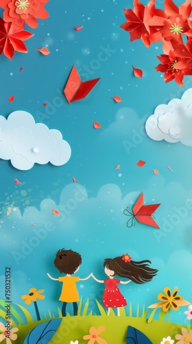 International Children's Day background. Abstract background. Cute and colorful background. Business and media social background. Copy space area
