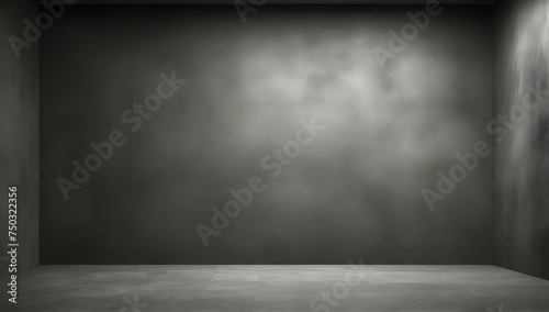 Empty room with dark abstract cement wall and gradient studio room with smoke float up interior texture for display products, wall background.