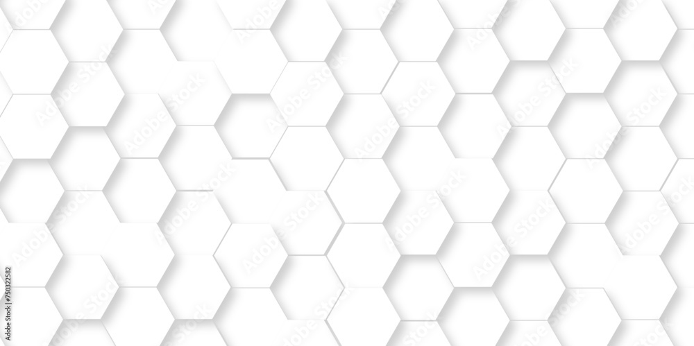 	
Abstract white Hexagon Background. Luxury transparent Pattern. Vector Illustration. 3D Futuristic abstract honeycomb mosaic white background. geometric mesh cell texture. modern futuristic wallpaper