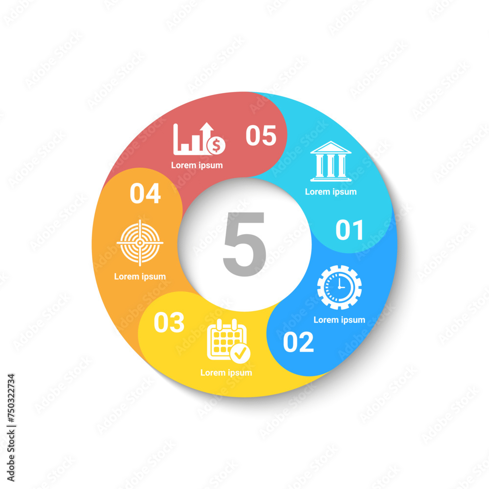 Circle business infographic template with 5 steps or options. The concept can be used for diagram, graph, chart, business presentation or web. Vector design element illustration. Circle business infographic template with 5 steps or options. The concept can be used for diagram, graph, chart, business presentation or web. Vector design element illustration.