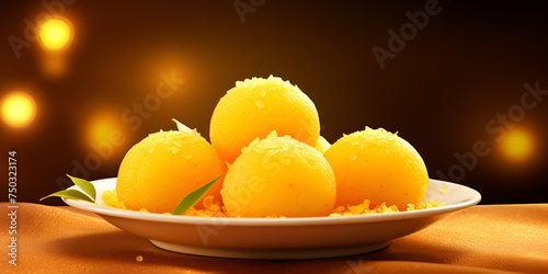 sweet dish yellow ladu background a generated photo