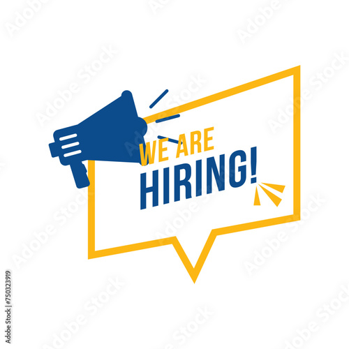 We are hiring job fair join now banner vector template with megaphone icon symbol