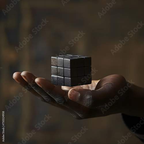  black hand holding a completely black magic cube