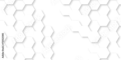 Fototapeta Naklejka Na Ścianę i Meble -  	
Vector seamless 3d abstract creative white hexagons backdrop background. modern background with hexagons. Hexagonal white hexagons honeycomb wallpaper with copy space for web cell honeycomb texture.